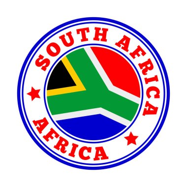 Güney Afrika işareti. Güney Afrika bayrağı taşıyan yuvarlak ülke logosu. Vektör illüstrasyonu.