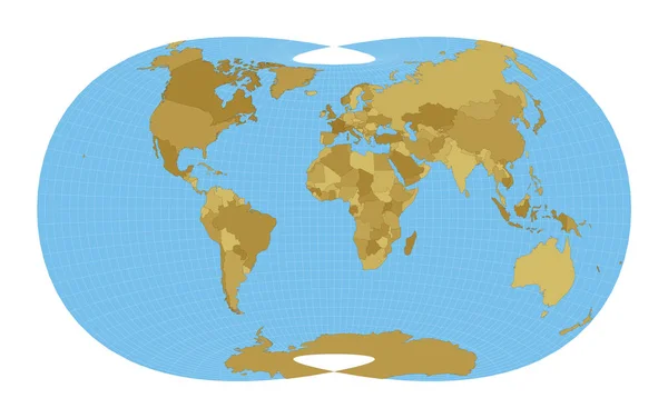 世界地图 Laskowski三最优化投影 蓝色背景的子午线的世界地图 矢量说明 — 图库矢量图片