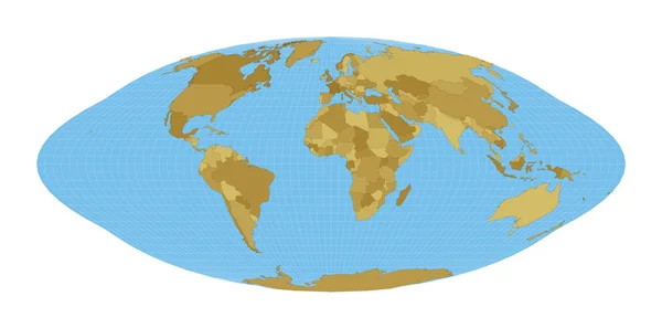 世界地図仮円筒形平行領域グッドホモロシン投影子午線で世界地図 — ストックベクタ
