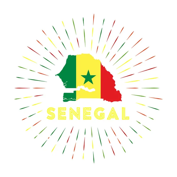Сенегальський Значок Спалахом Сонця Знак Країни Карті Сенегалу Сенегальським Прапором — стоковий вектор