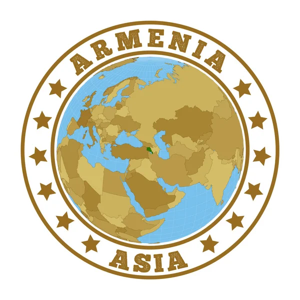 Armeniens Logotyp Rund Bricka Land Med Karta Över Armenien Världssammanhang — Stock vektor