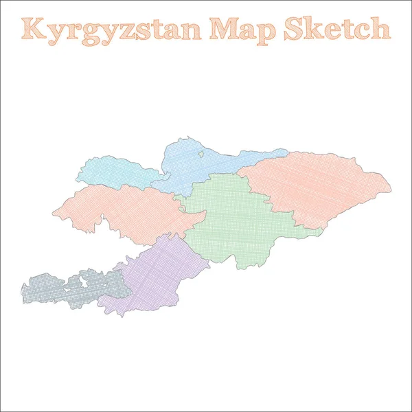 Kyrgyzstan Karte Handgezeichnete Land Optimale Skizzenhafte Kyrgyzstan Karte Mit Regionen — Stockvektor