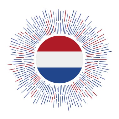 Netherlands sign Country flag with colorful rays Radiant sunburst with Netherlands flag Vector