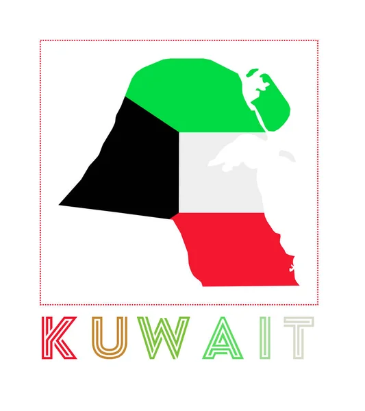 Логотип Кувейта Карта Кувейта с названием страны и флагом — стоковый вектор