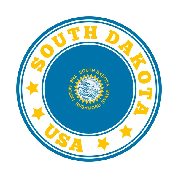 Güney Dakota, Güney Dakota Vektör illüstrasyonunun bayrağıyla yuvarlak eyalet logosunu imzaladı — Stok Vektör