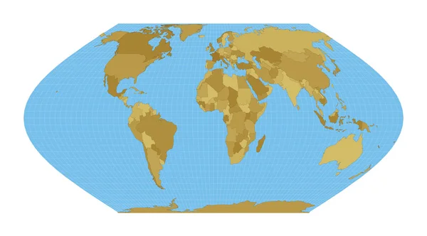 Världskarta Eckert Vi projektion Karta över världen med meridianer på blå bakgrund Vektor — Stock vektor