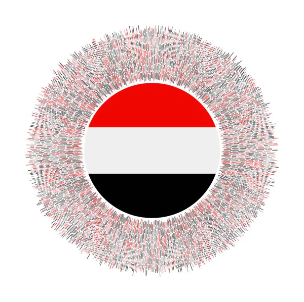 Jemenská vlajka s barevnými paprsky Zářící znak země Zářící sluneční záře s jemenskou vlajkou Úhledný vektor — Stockový vektor