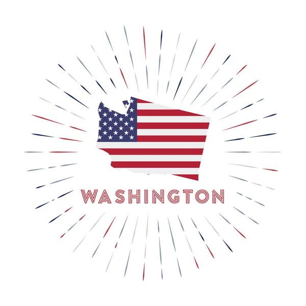 Washington Sunburst jelvény Az Egyesült Államok jele Washington térképével amerikai zászlóval Színes — Stock Vector