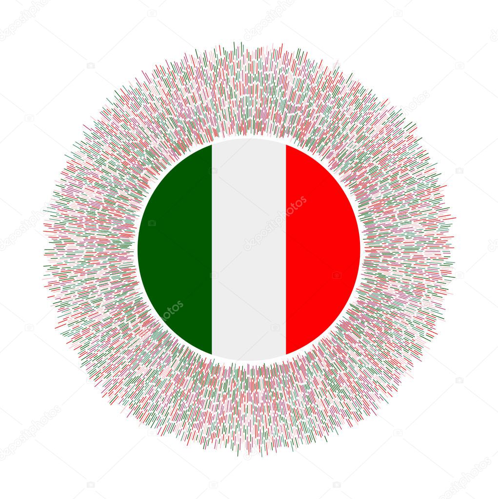 Flag of Italy with colorful rays. Radiant country sign. Shiny sunburst with Italy flag. Trendy vector illustration.