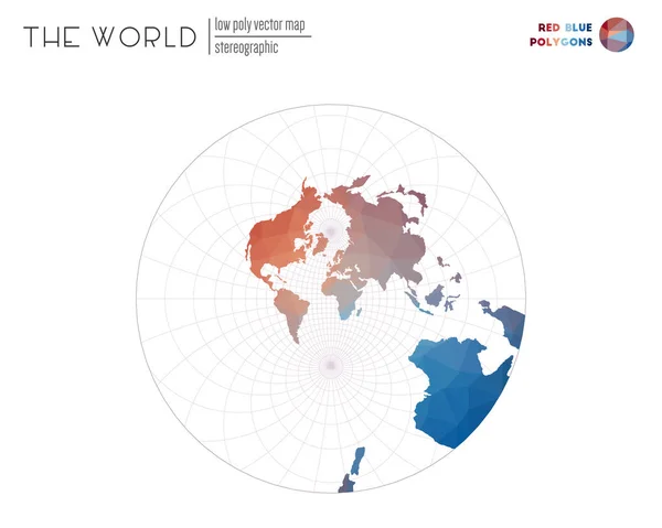 Abstract wereldkaart Stereografie van de wereld Rood Blauw gekleurde polygonen Trending vector — Stockvector