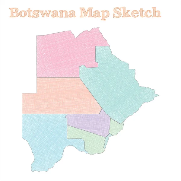Botswana térkép Kézzel rajzolt ország Cool sketchy Botswana térkép régiókkal Vector illustration — Stock Vector