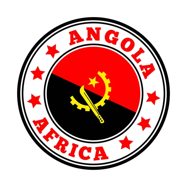Angola firma Logo paese rotondo con la bandiera di Angola — Vettoriale Stock