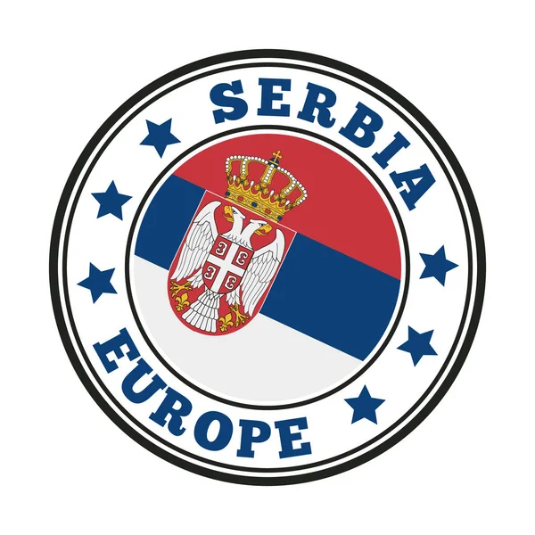 Sérvia assina logotipo do país redondo com bandeira da Sérvia ilustração vetorial —  Vetores de Stock