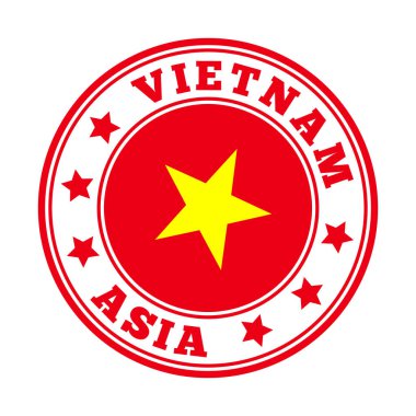 Vietnam işareti Vietnam Vektör illüstrasyonunun bayrağıyla yuvarlak ülke logosu