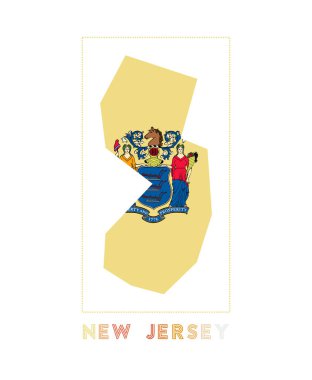 New Jersey Logo Haritası. Eyalet adımız ve bayrağımız. Temyiz vektörü illüstrasyonu.