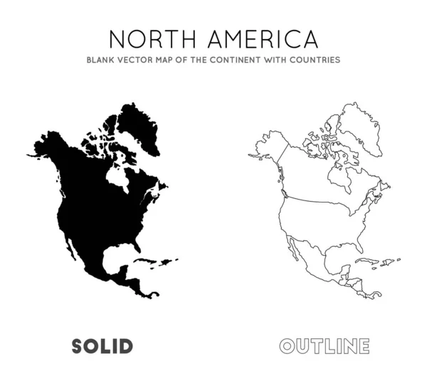 Mapa América Norte Mapa Vetorial Branco Continente Com Países Fronteiras —  Vetores de Stock