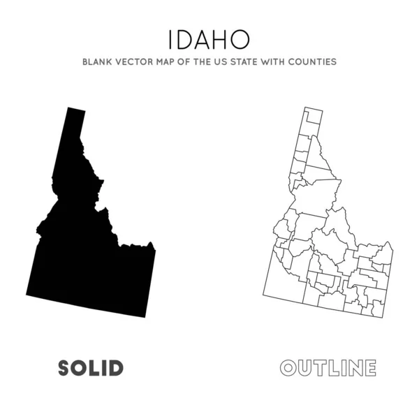 Idahova Mapa Prázdná Vektorová Mapa Státu Usa Okresy Hranice Idaha — Stockový vektor
