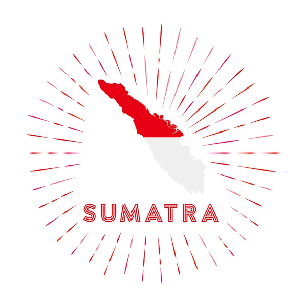 Символ Солнечной Вспышки Суматре Знак Острова Картой Суматры Индонезийским Флагом — стоковый вектор