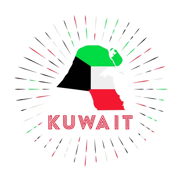 Кувейтский Значок Солнечные Лучи Знак Страны Картой Кувейта Кувейтским Флагом — стоковый вектор