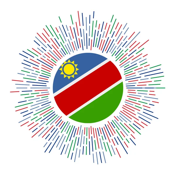 Namibia signo País bandera con rayos de colores Radiante explosión de sol con la bandera de Namibia Vector — Vector de stock