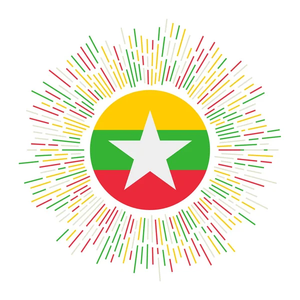 Myanmar assina bandeira do país com raios coloridos Radiant sunburst com bandeira Myanmar Vector — Vetor de Stock