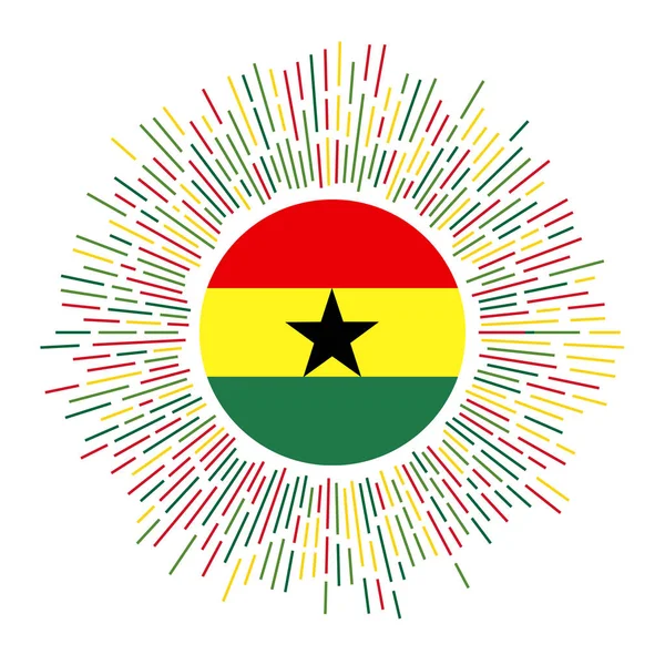 Ghana tecken Land flagga med färgglada strålar Strålande solbränna med Ghana flagga vektor illustration — Stock vektor