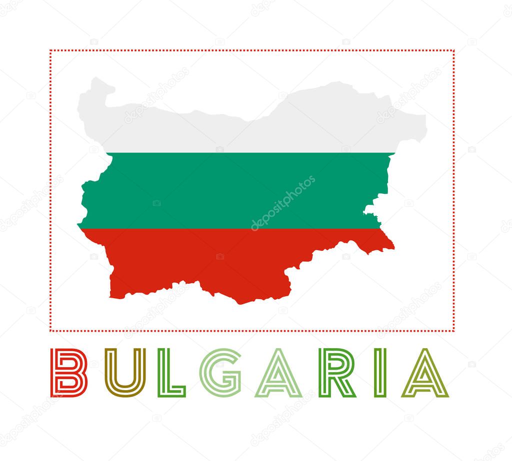 Bulgaria Logo Map of Bulgaria with country name and flag Powerful vector illustration