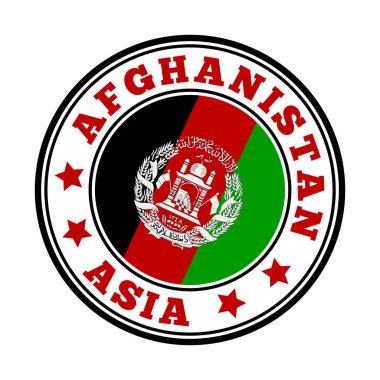 Afganistan, Afganistan Vektör illüstrasyonunun bayrağıyla yuvarlak ülke logosunu imzaladı