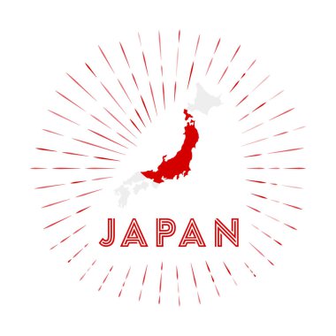 Japonya güneş patlaması rozeti Japonya haritası ile Japon bayrak renkleri ile işaretlenmiş.