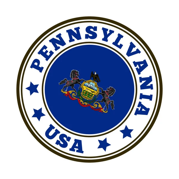 Pennsylvania segno Round us logo di stato con la bandiera di Pennsylvania Vector illustrazione — Vettoriale Stock