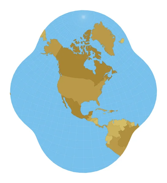 Mapa del Mundo Proyección estereográfica modificada para el confuso Mapa del mundo de los Estados Unidos — Vector de stock