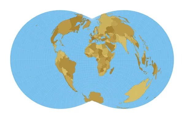Mapa světa Polykonická projekce úřadu pro válku Mapa světa s poledníky na modré — Stockový vektor