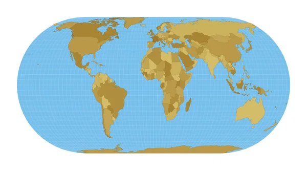 Mapa světa Herbert Hufnages pseudoválcová projekce rovných ploch Mapa světa s — Stockový vektor