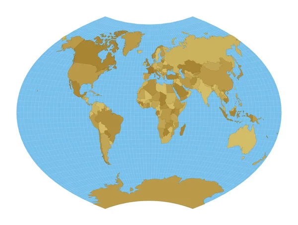 Mapa del mundo Ginzburgo VI Proyección Mapa del mundo con meridianos sobre fondo azul Vector — Archivo Imágenes Vectoriales