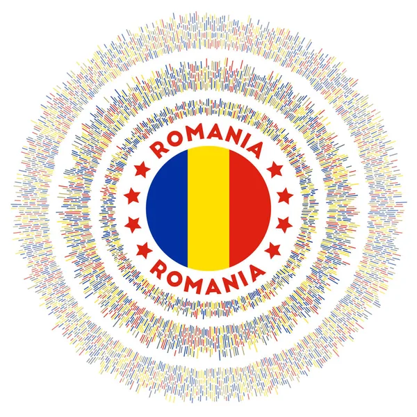 Σύμβολο της Ρουμανίας Λαμπερή σημαία χώρας με πολύχρωμες ακτίνες Λαμπερή ηλιαχτίδα με σημαία της Ρουμανίας — Διανυσματικό Αρχείο