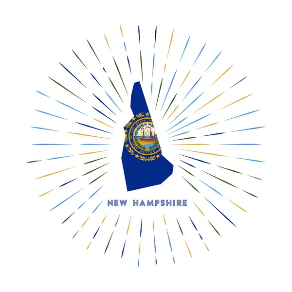 Odznaka sunburst New Hampshire Znak stanu USA z mapą New Hampshire z flagą stanu Kolorowe — Wektor stockowy