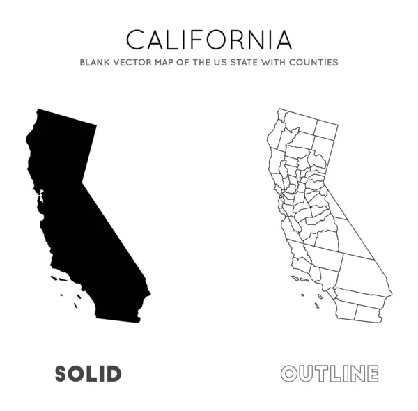 カリフォルニア州地図郡と米国州の空白のベクトルマップあなたのためのカリフォルニア州の国境 — ストックベクタ