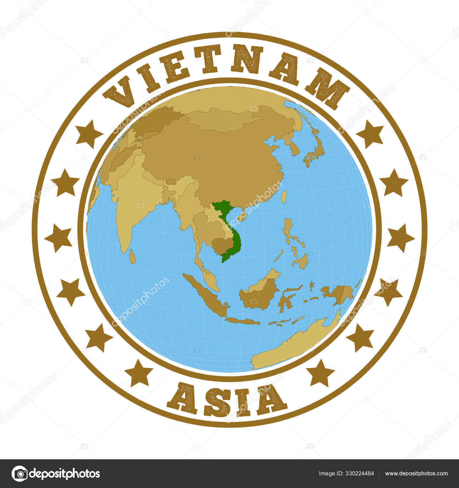 Logotipo de Vietnam Insignia redonda del país con mapa de Vietnam en el  contexto mundial Sello de etiqueta de país Vector de stock #330224484 de  ©Eugene Ga, image size:1600x1700
