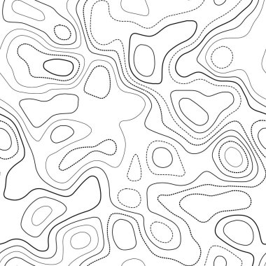 Topografik hatlar. Gerçek topoğrafya haritası. Siyah ve beyaz dikişsiz tasarım.