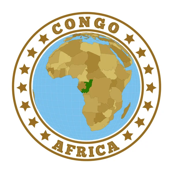 Logotipo Congo Insignia redonda del país con mapa del Congo en el contexto mundial Sello de etiqueta con — Vector de stock