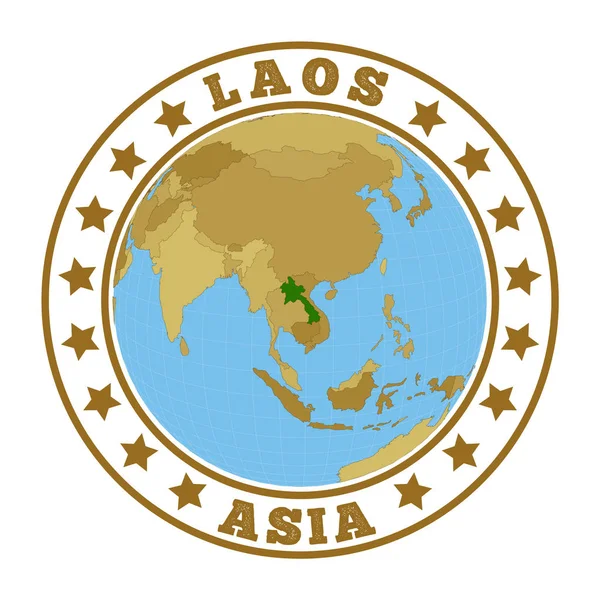 stock vector Laos logo Round badge of country with map of Laos in world context Country sticker stamp with