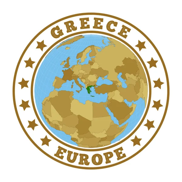 Griekenland logo Ronde badge van land met kaart van Griekenland in wereldcontext Land sticker stempel met — Stockvector