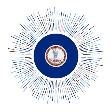 Virginia ABD bayrağını renkli vatozlarla Virginia bayrak taşıyıcısı ile parlak güneş patlaması ile imzaladı.