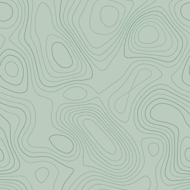 Contour lines Actual topographic map in green tones seamless design shapely tileable pattern