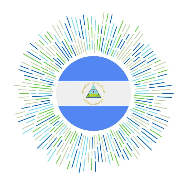Nicaragua sign Country flag with colorful rays Radiant sunburst with Nicaragua flag Vector — 스톡 벡터