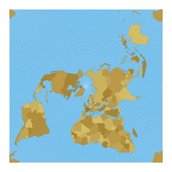 Mapa světa Peirce Quincuncial projekce Mapa světa s poledníky na modrém pozadí vektor — Stockový vektor