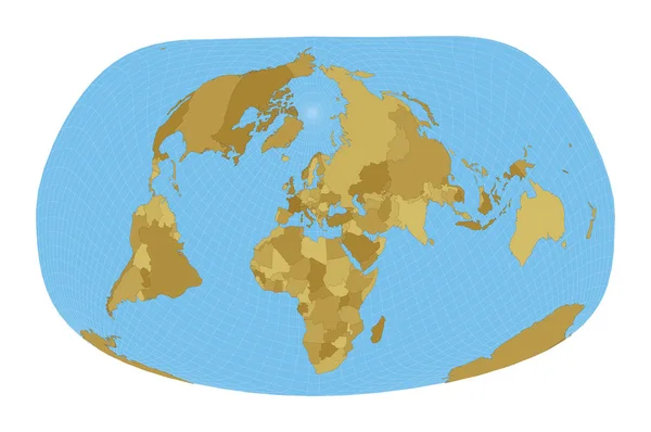 World Map Jacques Bertins 1953 projection Map of the world with meridians on blue background — Stok Vektör