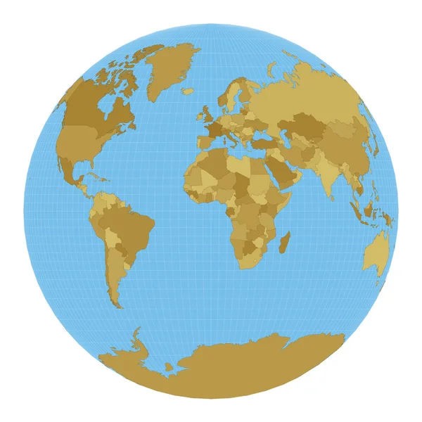 Mapa do Mundo Gilberts dois mundos perspectiva projeção Mapa do mundo com meridianos em azul —  Vetores de Stock