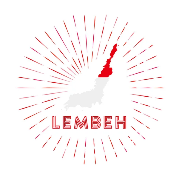 Insignia de la explosión de sol Lembeh El letrero de la isla con mapa de Lembeh con bandera indonesia Rayos de colores alrededor — Vector de stock