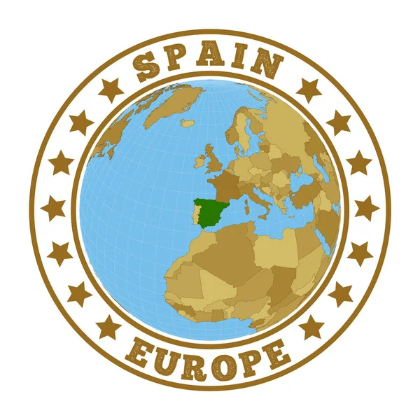 Logotipo da Espanha Emblema redondo do país com mapa da Espanha no contexto mundial Carimbo de autocolante do país com — Vetor de Stock